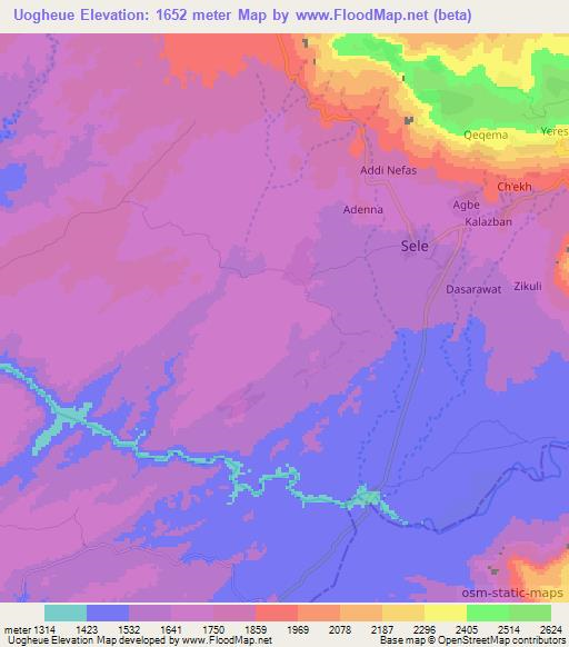Uogheue,Ethiopia Elevation Map
