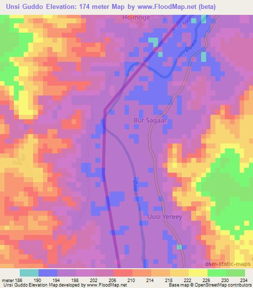 Unsi Guddo,Ethiopia Elevation Map
