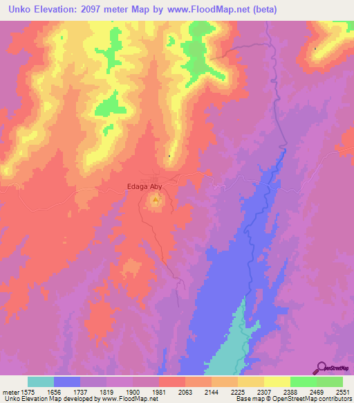 Unko,Ethiopia Elevation Map