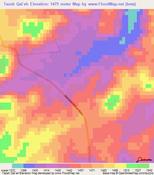 Tazeh Qal`eh,Iran Elevation Map