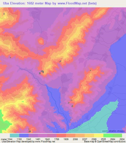 Uba,Ethiopia Elevation Map