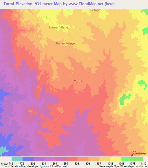 Turmi,Ethiopia Elevation Map