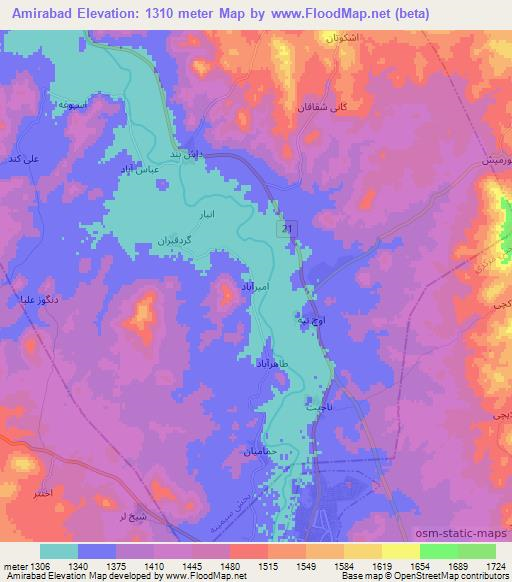 Amirabad,Iran Elevation Map