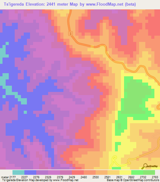 Ts'igereda,Ethiopia Elevation Map