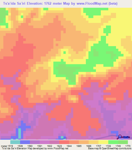 Ts'a`ida Sa`iri,Ethiopia Elevation Map