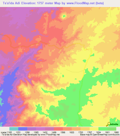 Ts'a'ida Adi,Ethiopia Elevation Map