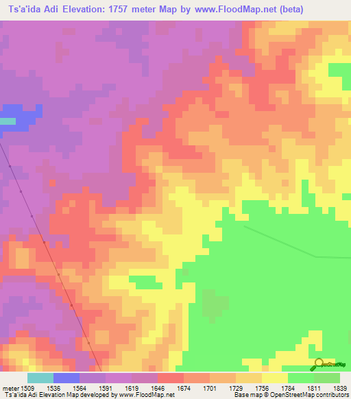 Ts'a'ida Adi,Ethiopia Elevation Map
