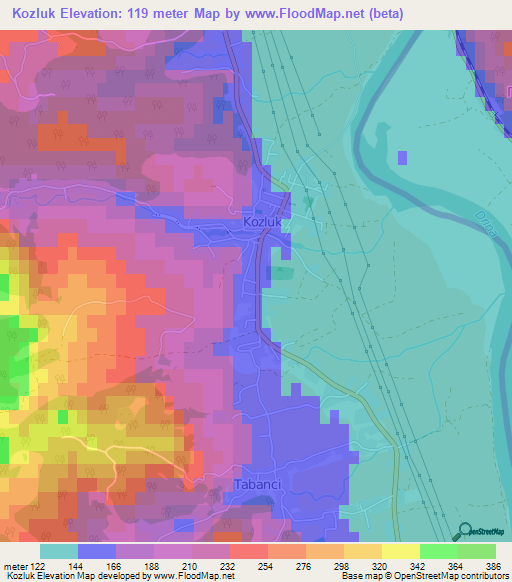 Kozluk,Bosnia and Herzegovina Elevation Map