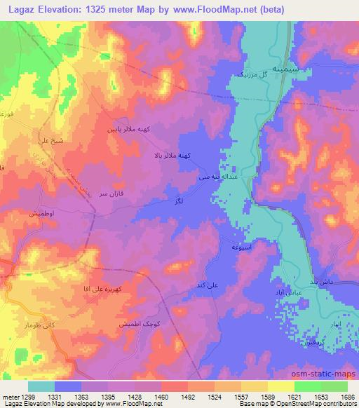 Lagaz,Iran Elevation Map