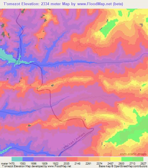 T'omezot,Ethiopia Elevation Map