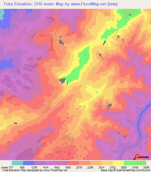 Toba,Ethiopia Elevation Map