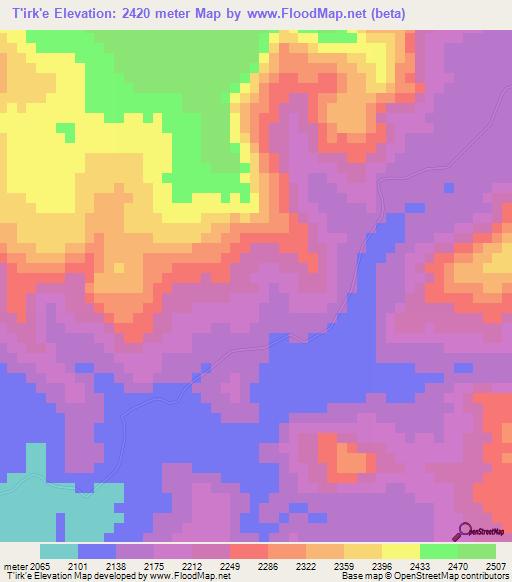 T'irk'e,Ethiopia Elevation Map