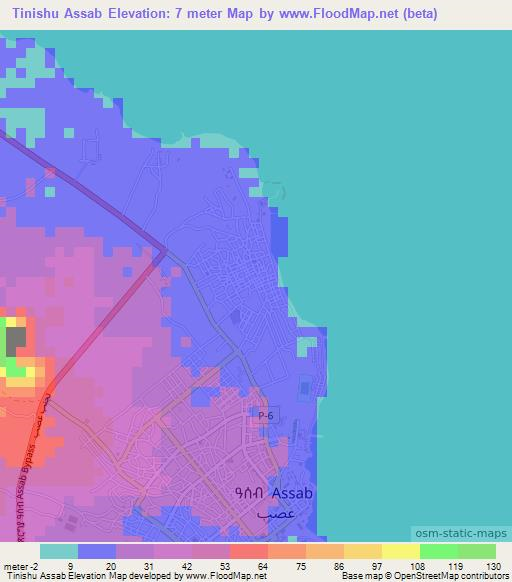Tinishu Assab,Eritrea Elevation Map