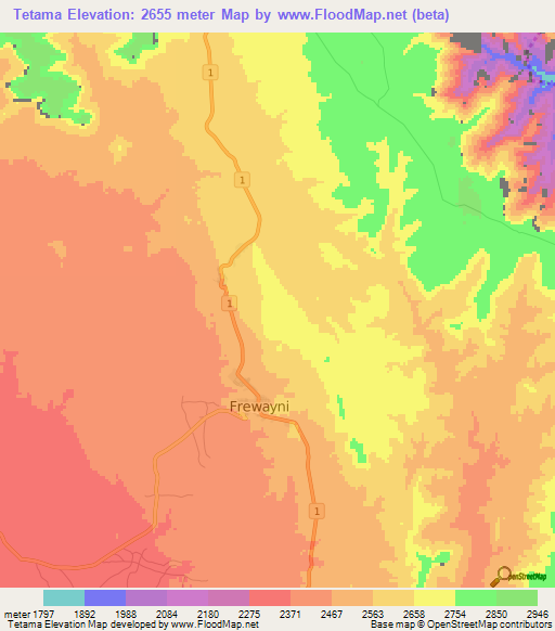 Tetama,Ethiopia Elevation Map