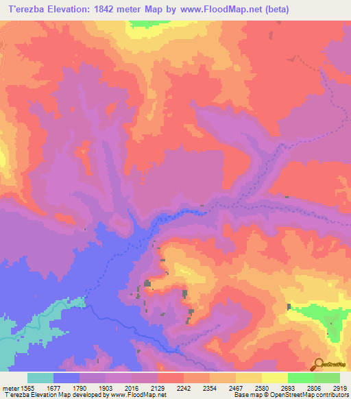 T'erezba,Ethiopia Elevation Map