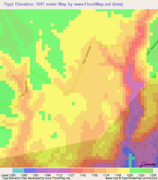 Tippi,Ethiopia Elevation Map