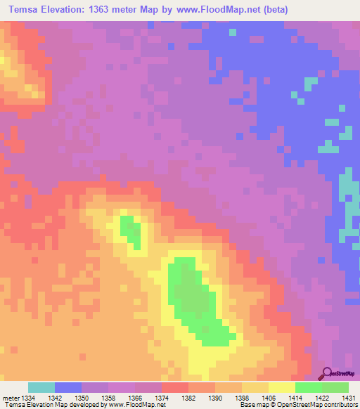 Temsa,Ethiopia Elevation Map