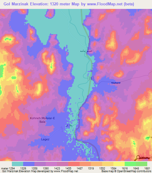 Gol Marzinak,Iran Elevation Map