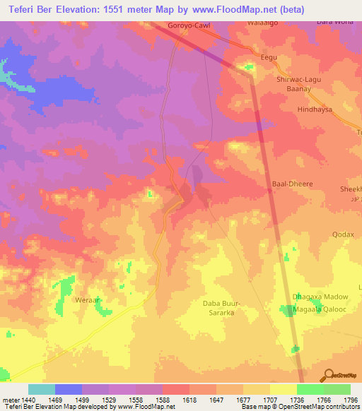 Teferi Ber,Ethiopia Elevation Map