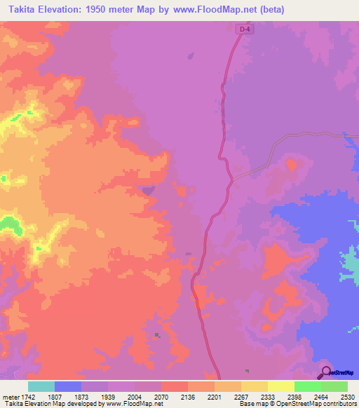 Takita,Eritrea Elevation Map