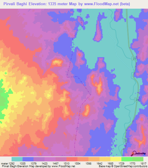Pirvali Baghi,Iran Elevation Map
