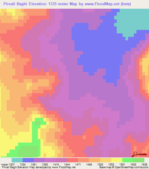 Pirvali Baghi,Iran Elevation Map