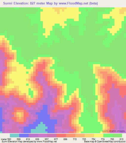 Surmi,Ethiopia Elevation Map