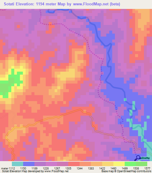 Sotati,Ethiopia Elevation Map