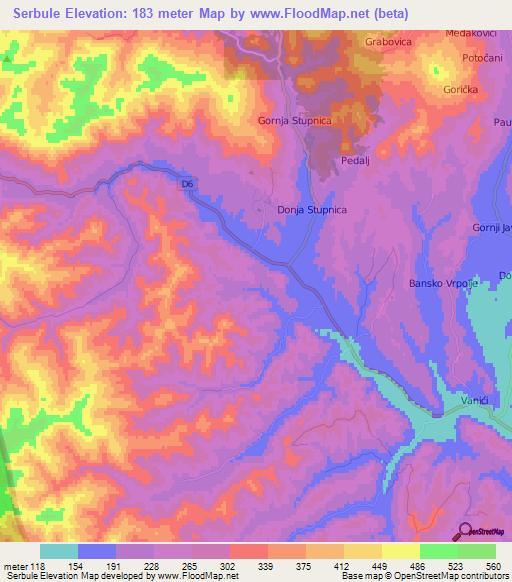 Serbule,Croatia Elevation Map