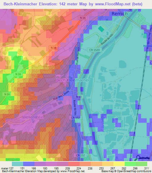 Bech-Kleinmacher,Luxembourg Elevation Map