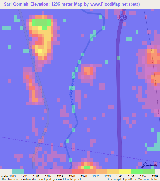 Sari Qomish,Iran Elevation Map