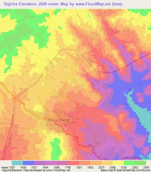 Sigicha,Ethiopia Elevation Map