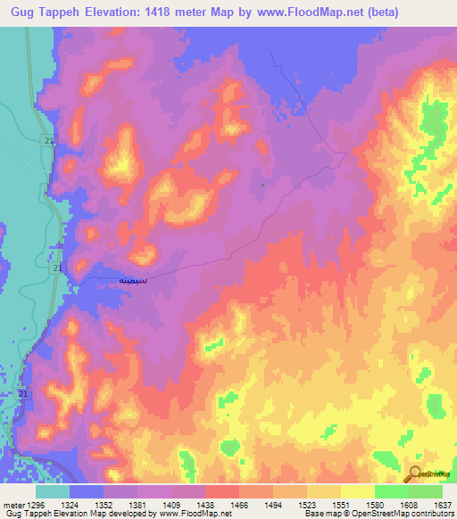 Gug Tappeh,Iran Elevation Map