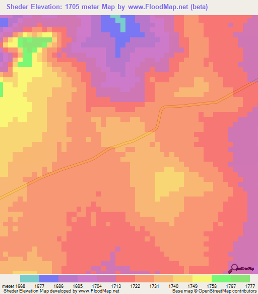 Sheder,Ethiopia Elevation Map