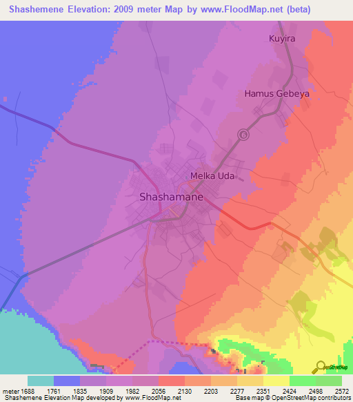 Shashemene,Ethiopia Elevation Map