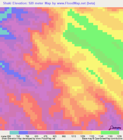 Shaki,Ethiopia Elevation Map