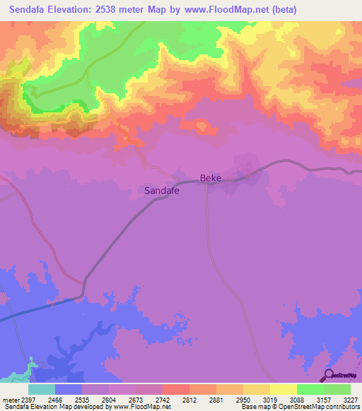 Sendafa,Ethiopia Elevation Map