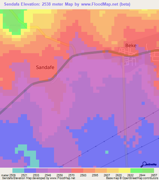 Sendafa,Ethiopia Elevation Map