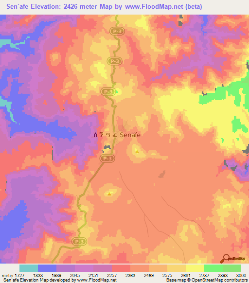 Sen`afe,Eritrea Elevation Map