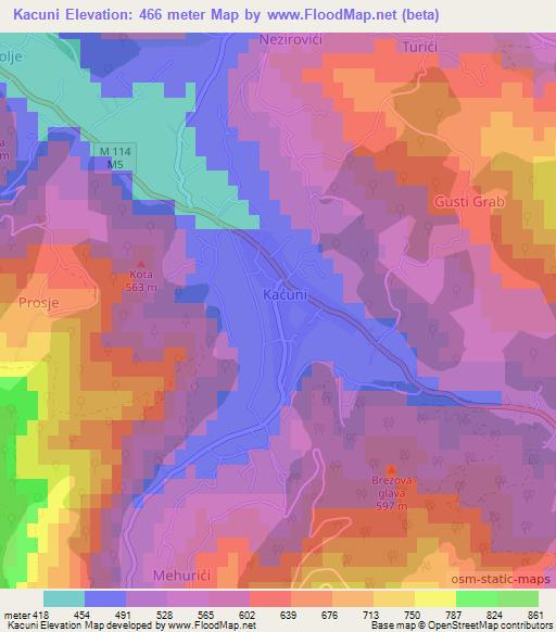 Kacuni,Bosnia and Herzegovina Elevation Map