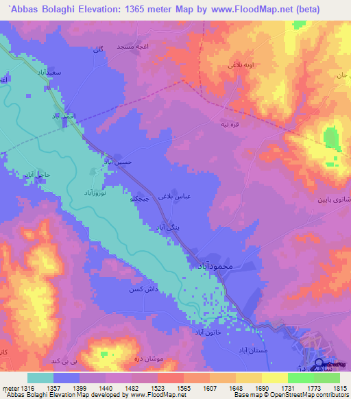 `Abbas Bolaghi,Iran Elevation Map