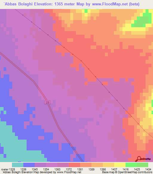 `Abbas Bolaghi,Iran Elevation Map