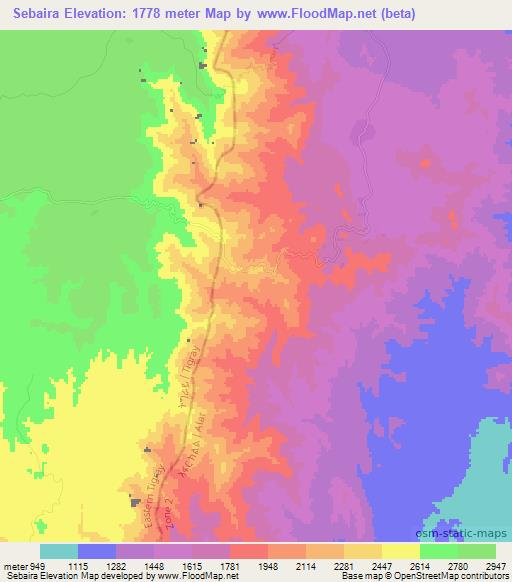 Sebaira,Ethiopia Elevation Map
