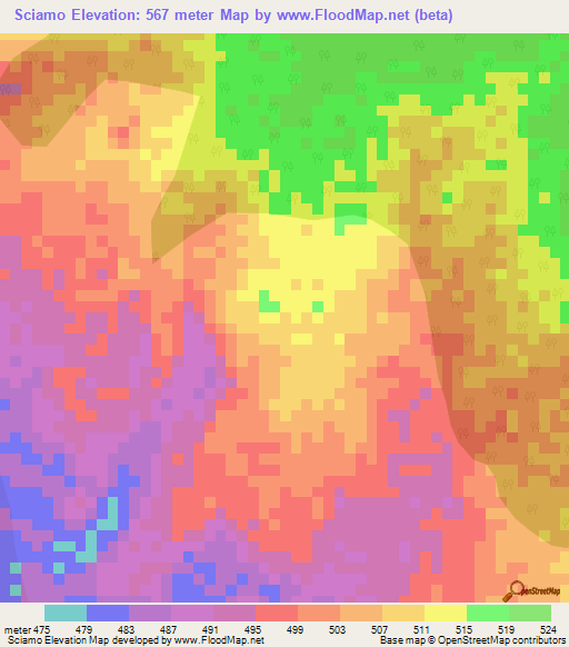 Sciamo,Ethiopia Elevation Map