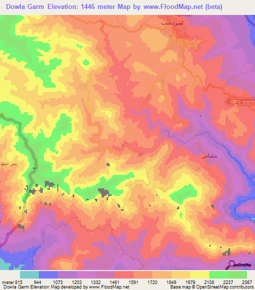 Dowla Garm,Iran Elevation Map