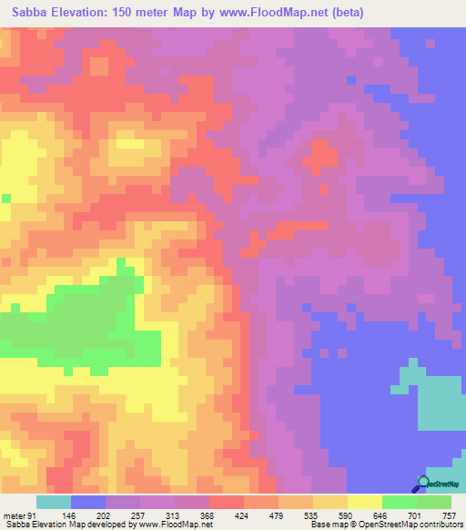 Sabba,Ethiopia Elevation Map
