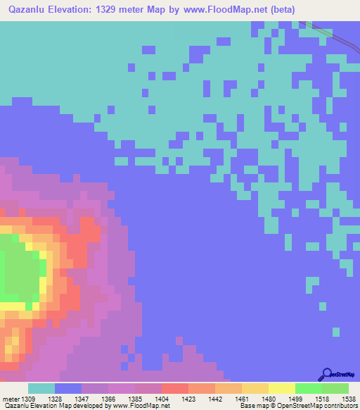 Qazanlu,Iran Elevation Map