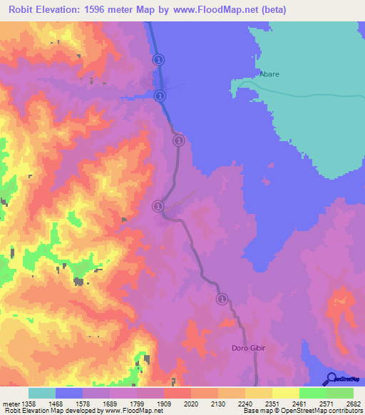 Robit,Ethiopia Elevation Map