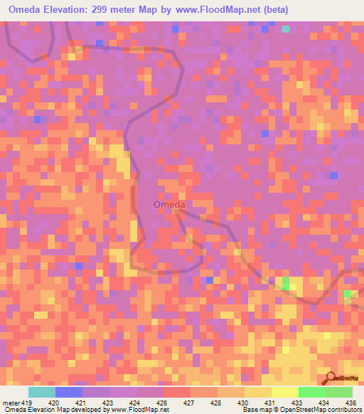 Omeda,Ethiopia Elevation Map