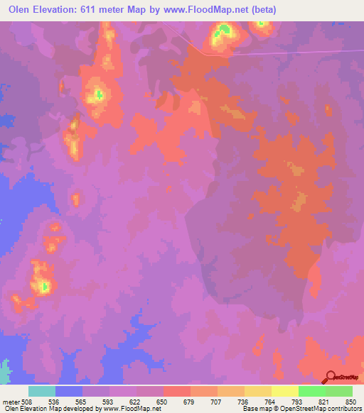 Olen,Ethiopia Elevation Map